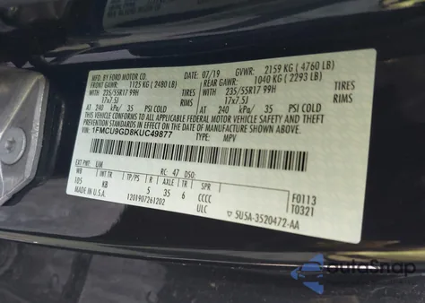 2019 Ford Escape Se из США, поврежденный, VIN 1FMCU9GD8KUC49877